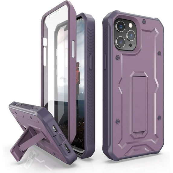 ArmadilloTek Vanguard Case Compatible with iPhone 12 Pro Max (6.7 inches) Military Grade Full-Body Rugged with Built-in Screen Protector and Kickstand - Purple