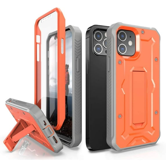 ArmadilloTek Vanguard Case Compatible with iPhone 12 / iPhone 12 Pro (6.1 inches) Military Grade Full-Body Rugged with Built-in Screen Protector and Kickstand - Orange