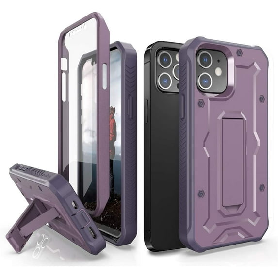 ArmadilloTek Vanguard Case Compatible with iPhone 12 / iPhone 12 Pro (6.1 inches) Military Grade Full-Body Rugged with Built-in Screen Protector and Kickstand - Purple