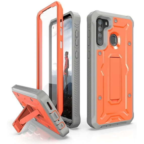 ArmadilloTek Vanguard Compatible with Samsung Galaxy A21 Case Military Grade Full-Body Rugged with Built-in Screen Protector and Kickstand - Orange A21 Orange Samsung Galaxy A21