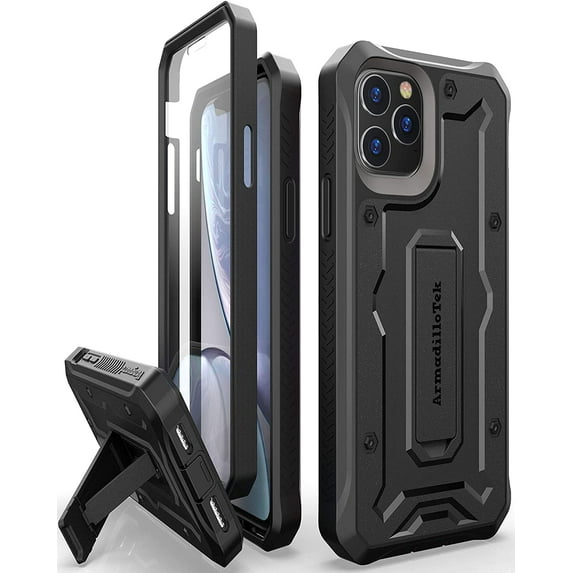 ArmadilloTek Vanguard Designed for iPhone 11 Pro Case (5.8 inches) Military Grade Full-Body Rugged with Built-in Screen Protector and Kickstand - Black