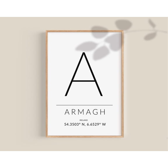 Armagh Irish Wall Art, Irish Posters, Irish Gifts, Ireland Gifts, Gps Coordinates Poster, Ireland Map S Home Decor, 8x12 UNFRAMED