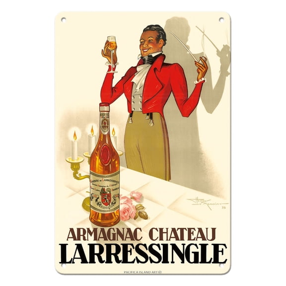 Armagnac Chateau Larressingle - French Brandy - Vintage Advertising Poster by Henri Le Monnier c.1938 - 8 x 12 inch Vintage Metal Tin Sign
