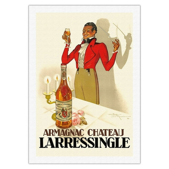 Armagnac Chateau Larressingle - French Brandy - Vintage Advertising Poster by Henri Le Monnier c.1938 - Fine Art Rolled Canvas Print 27in x 40in