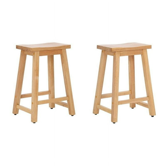 Arman 24" Solid Wood Saddle Seat Counter Stool (Set of 2) in Oak