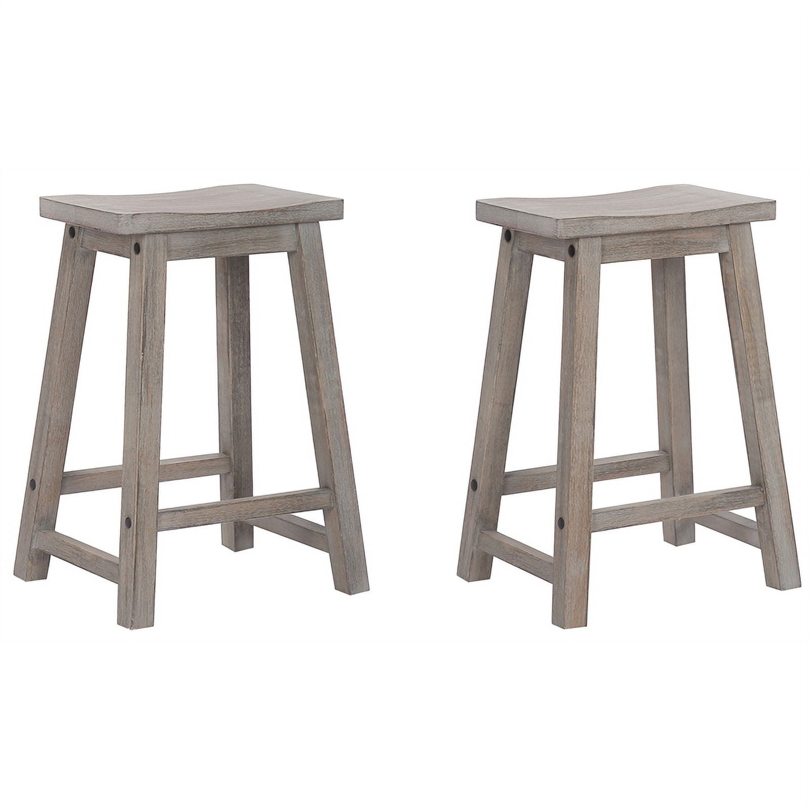 Arman 24" Solid Wood Saddle Seat Counter Stools (Set of 2) in Antique