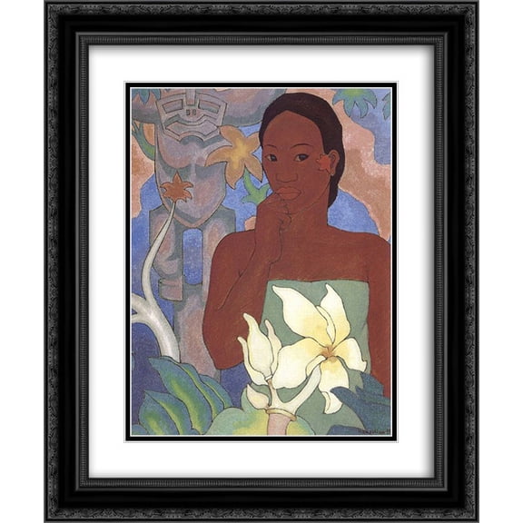Arman Manookian 2x Matted 20x24 Black Ornate Framed Art Print 'Polynesian Woman and Tiki'