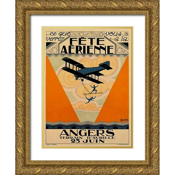 Armand, Armand P.L. 19x24 Gold Ornate Wood Framed with Double Matting Museum Art Print Titled - Fete Aerienne Angers - Vintage Aged Paper Style