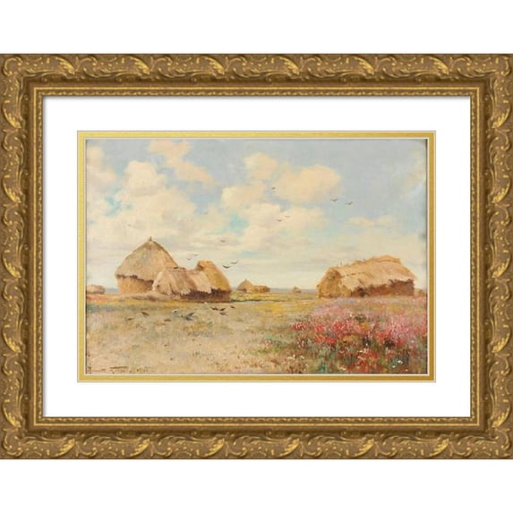 Armand Guéry 18x13 Gold Ornate Wood Frame and Double Matted Museum Art Print Titled - Flowers in Orainville (1891)