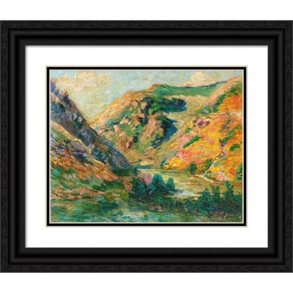 Armand Guillaumin 14x12 Black Ornate Wood Framed Double Matted Museum Art Print Titled: Les Carolles, Vallee De La Lude (1902)