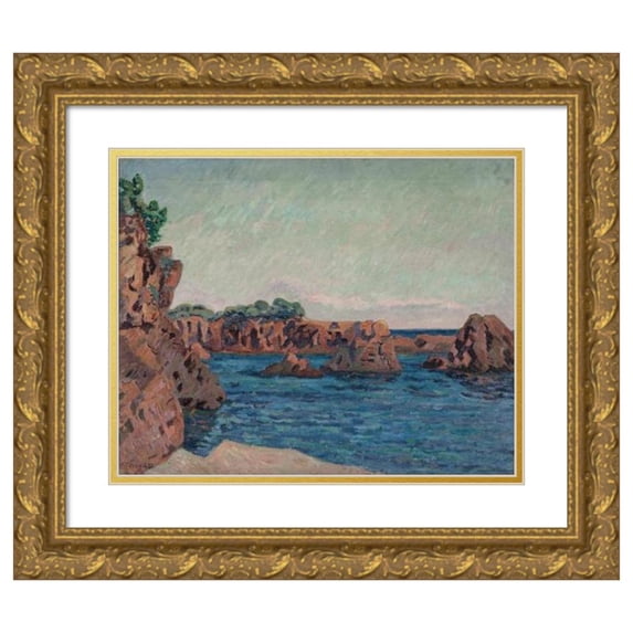 Armand Guillaumin 14x12 Gold Ornate Wood Frame and Double Matted Museum Art Print Titled - Rocks in Agay (1895)