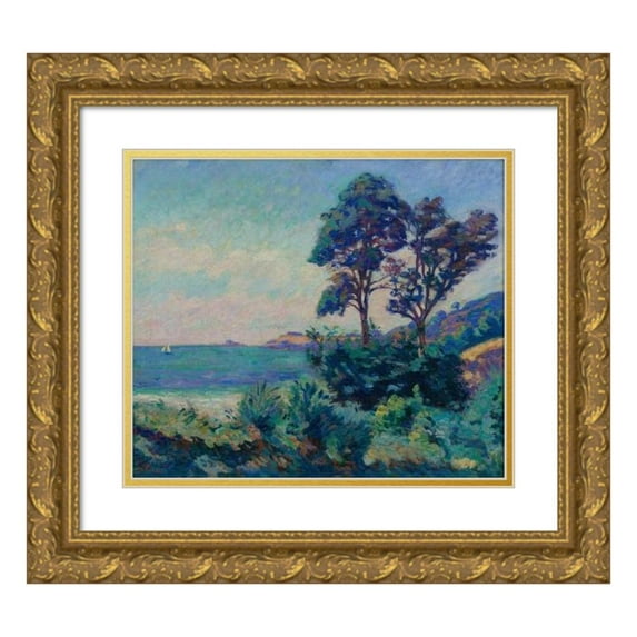 Armand Guillaumin 17x15 Gold Ornate Wood Frame and Double Matted Museum Art Print Titled - Marine in Saint-Palais (circa 1900)