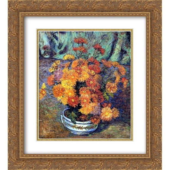 Armand Guillaumin 2x Matted 20x24 Gold Ornate Framed Art Print 'Vase de chrysanthemes'