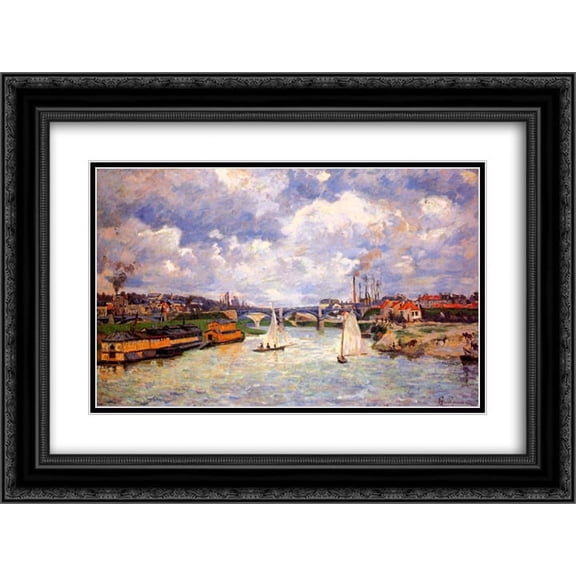 Armand Guillaumin 2x Matted 24x18 Black Ornate Framed Art Print 'The Seine river at Charenton'