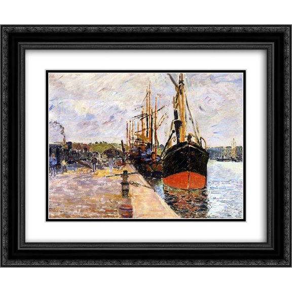 Armand Guillaumin 2x Matted 24x20 Black Ornate Framed Art Print 'Vue de port'