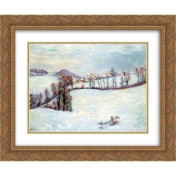 Armand Guillaumin 2x Matted 24x20 Gold Ornate Framed Art Print 'Saint-Sauves under the snow'