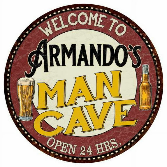Armando's Man Cave 14" Round Metal Sign Kitchen Bar Wall Decor 100140035373