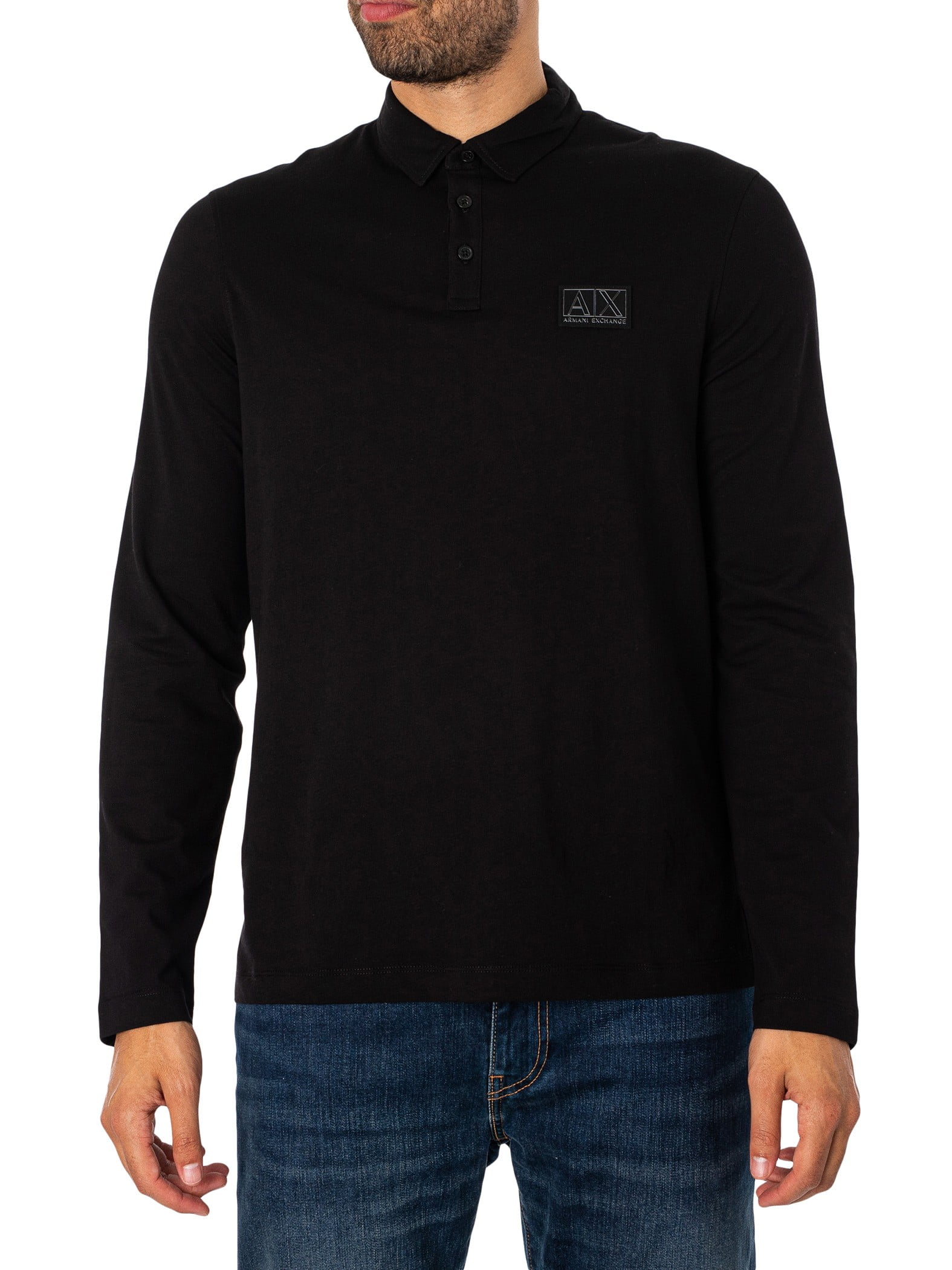 Armani Exchange Box Logo Longsleeved Polo Shirt Black