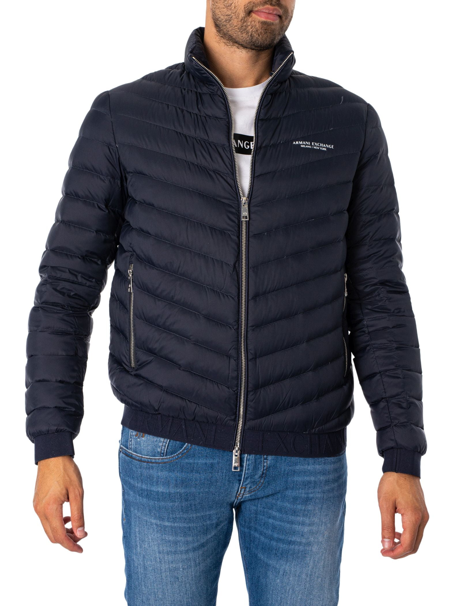 Armani Exchange Logo Down Jacket, Blue - Walmart.com