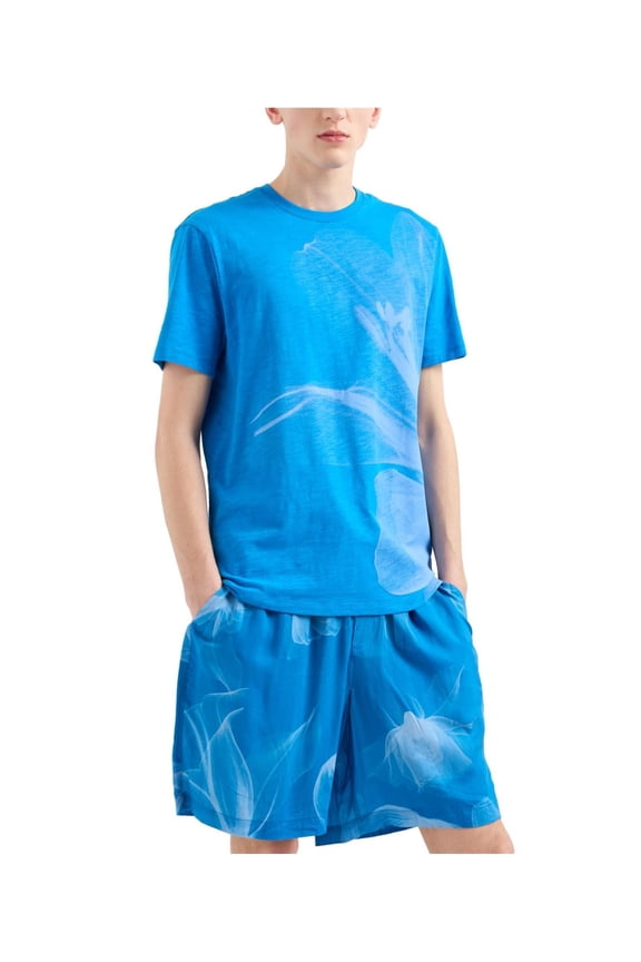 Mens Floral Graphic T-Shirt, Blue, XX-Large