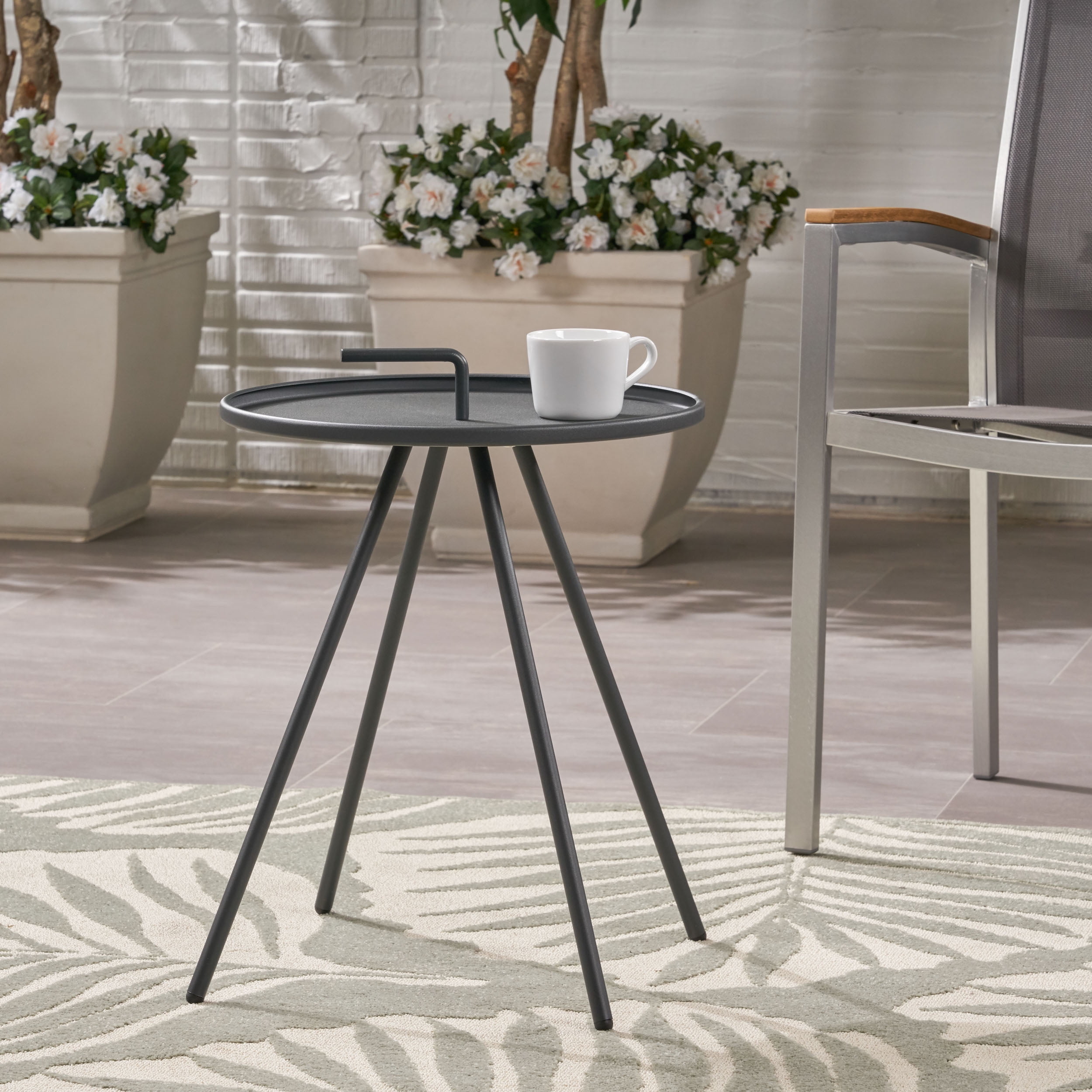 Armani Outdoor Modern 16.5" Side Table with Steel Legs, Gray