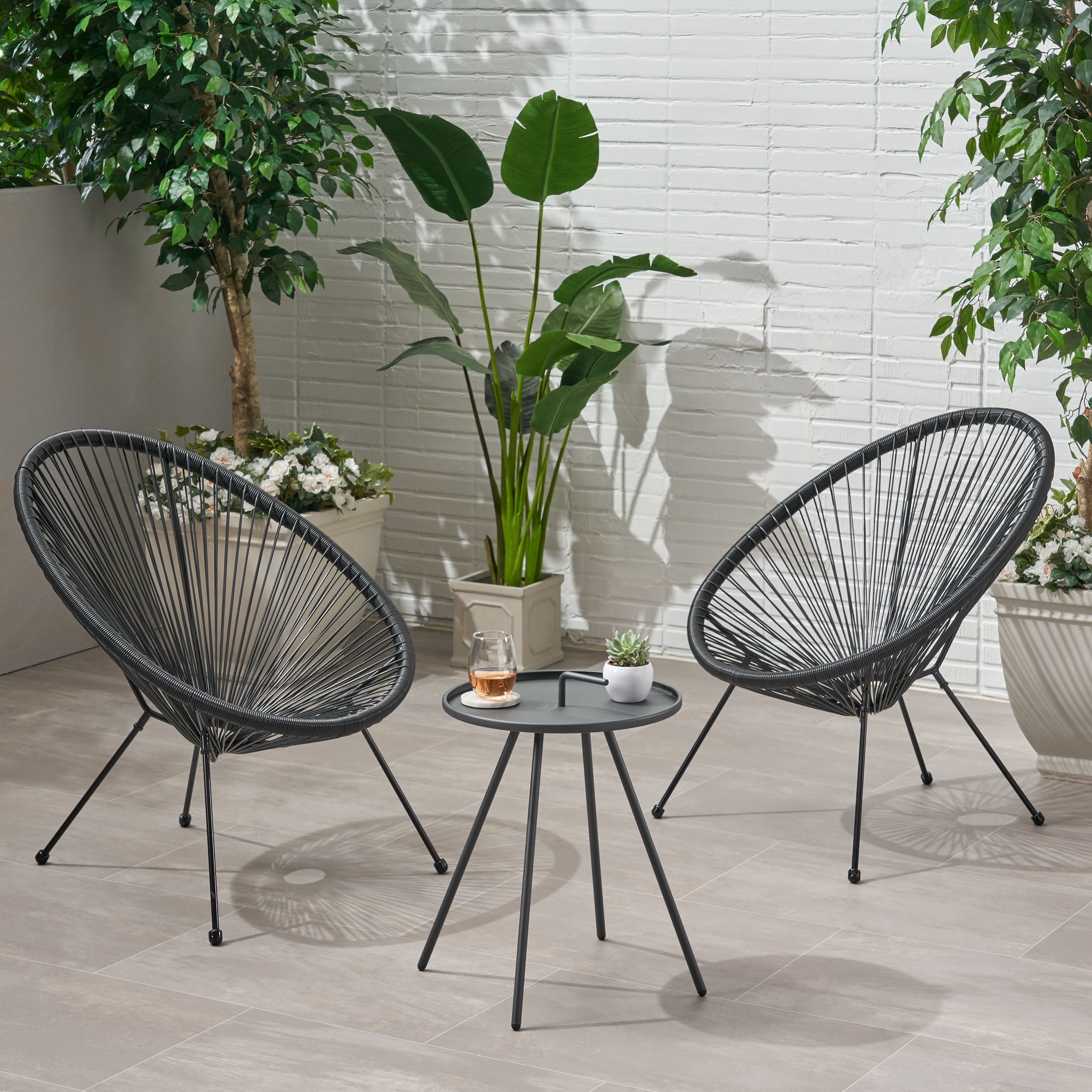 Black and Gray Steel Frame 2-Person Outdoor Chat Set
