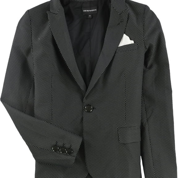 Armani Womens Pindot One Button Blazer Jacket, Black, 48