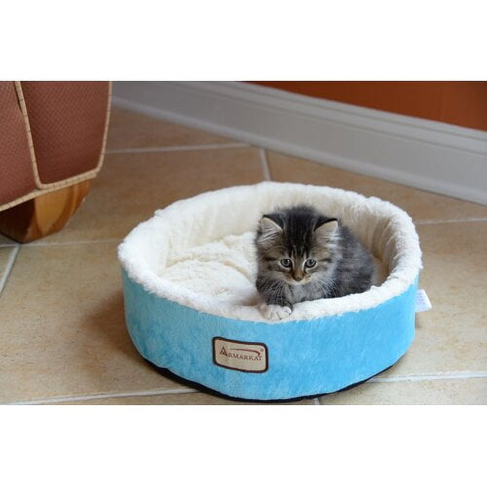 Sky Blue and Ivory Velvet Round Cat Bed
