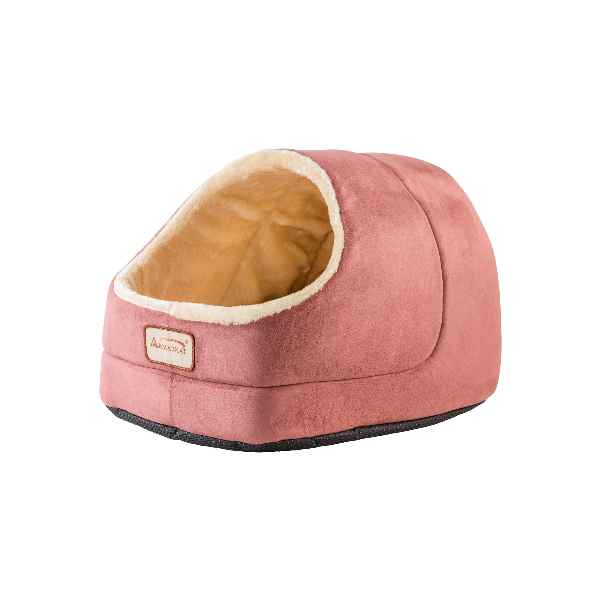 Large Red and Beige Suede Oval Cat Bed
