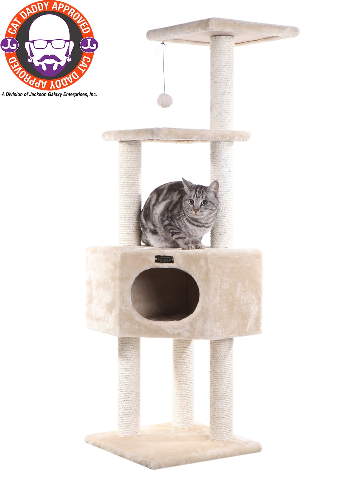 Beige Faux Fur and Sisal 52'' Cat Tree with Condo