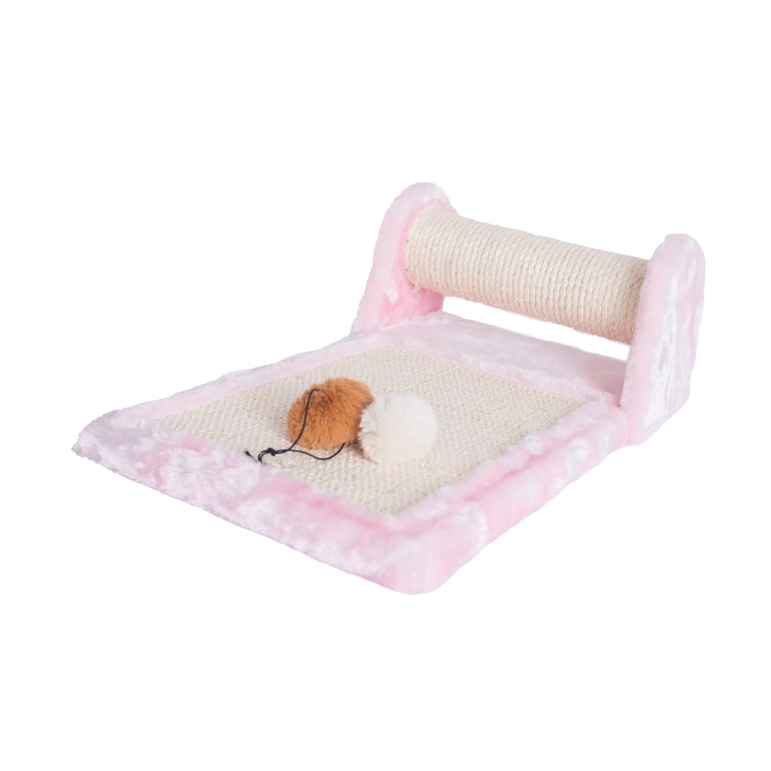Pink Sisal Rolling Cat Scratcher with Faux Fur