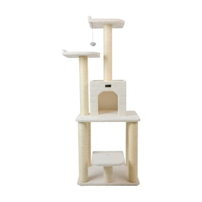 Armarkat 62-in Real Wood Cat Tree & Condo Scratching Post Tower, Ivory