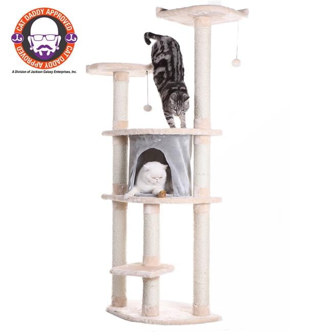 Blanched Almond 64" Freestanding Cat Tree with Sisal Posts