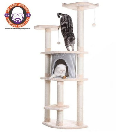 Armarkat 64'' Real Wood Cat Tree With Sractch Sisal Post Soft-side Playhouse Almond