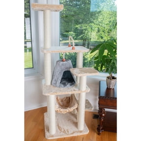 Armarkat 65-in Real Wood Cat Tree & Condo Scratching Post Tower, Beige