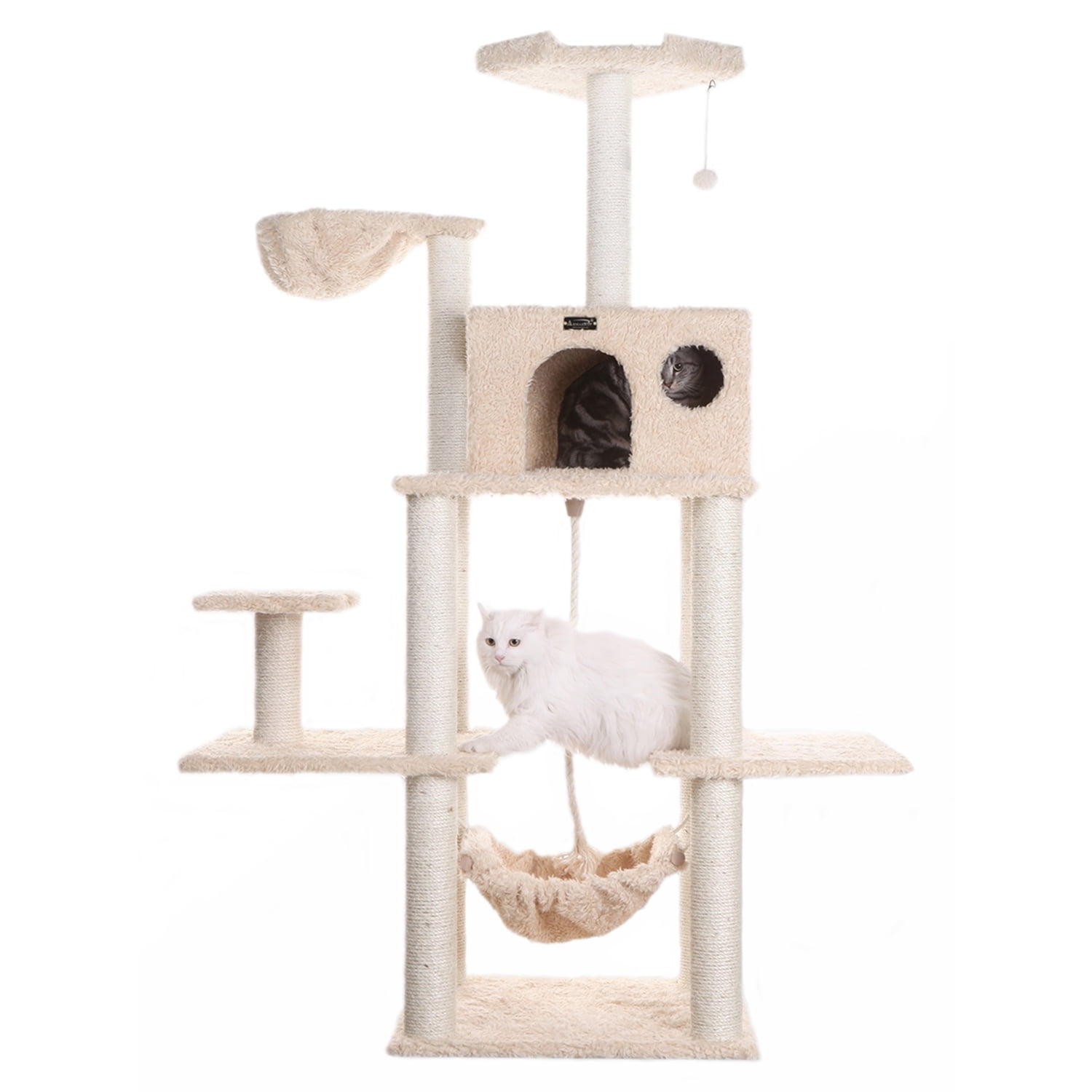 69'' Beige Sisal and Faux Fur Multi-Level Cat Tree