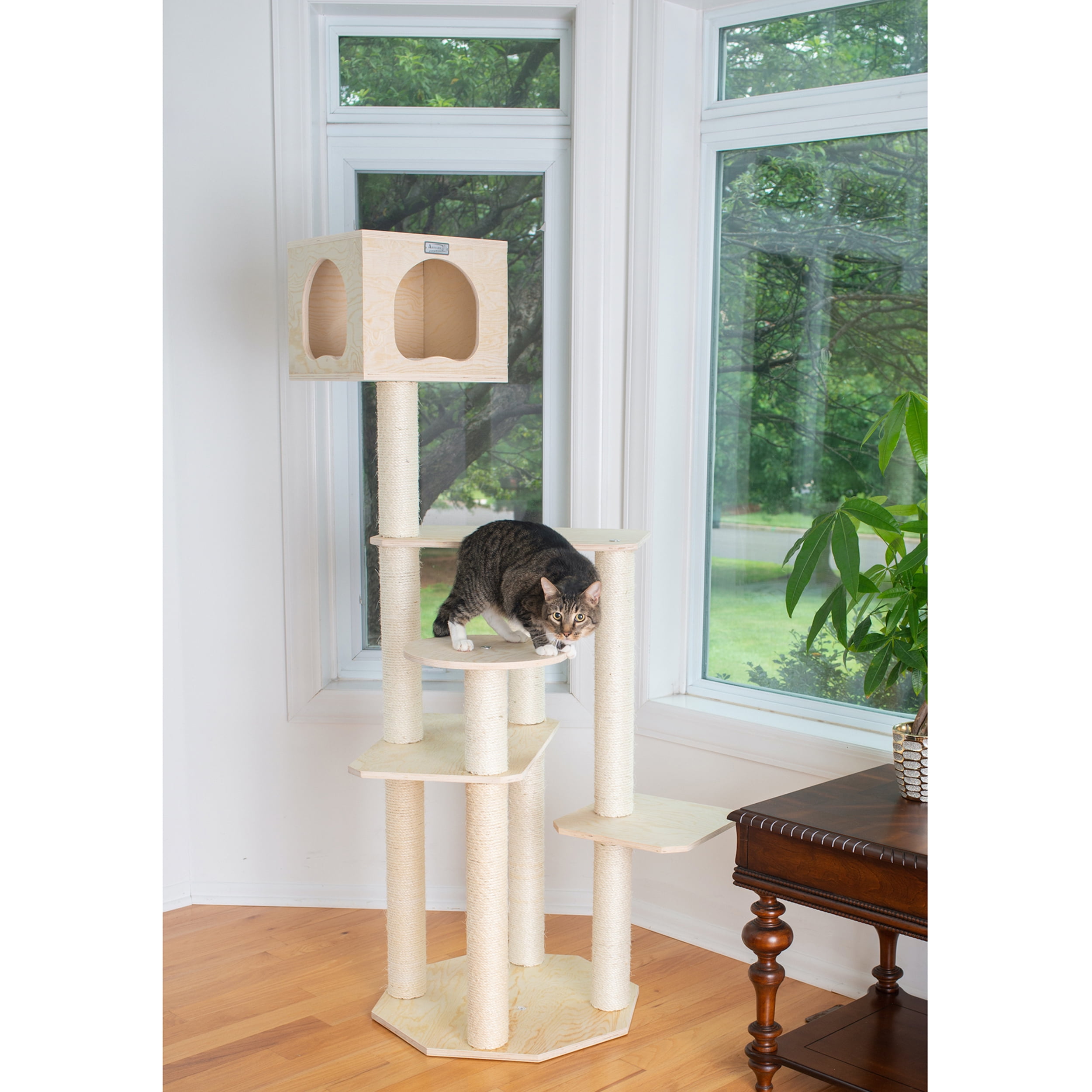 69'' Beige Scots Pine Cat Tree with Sisal Scratching Posts