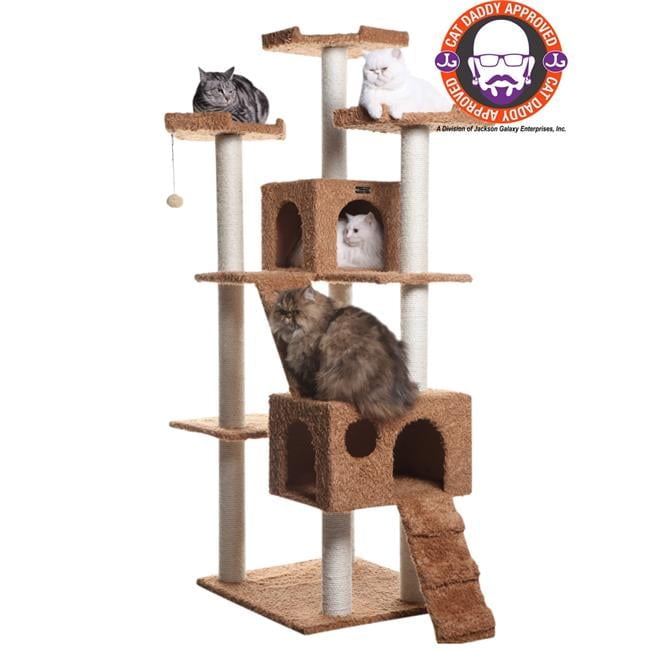 Ochre Brown Multi-Level Sisal Cat Tree with Faux Fur