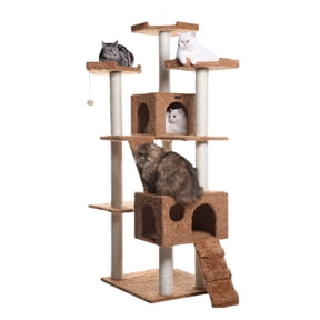 Armarkat 74-in Multi-Level Real Wood Cat Tree Large Cat Play Furniture With SratchhIng Posts, Large Playforms, A7407 Ochre Brown