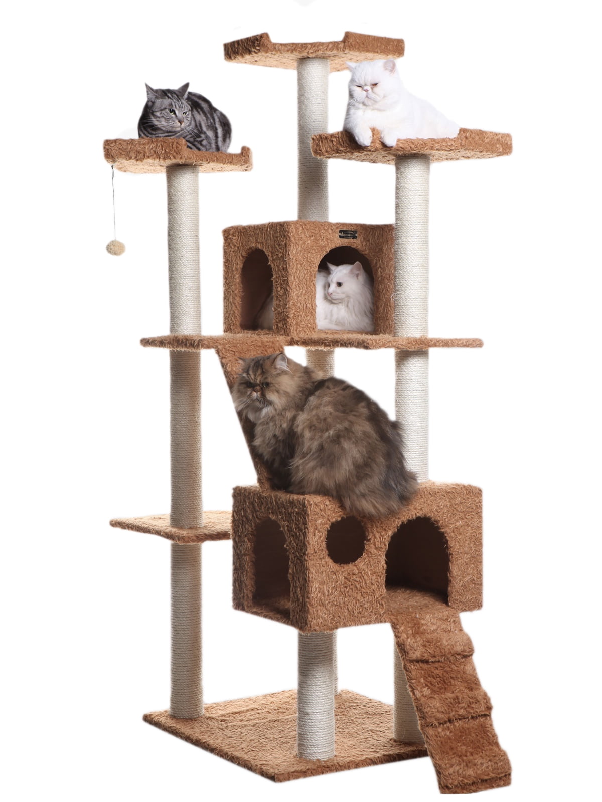 Armarkat 74-in Multi-Level Real Wood Cat Tree Large Cat Play Furniture With SratchhIng Posts, Large Playforms, A7407 Ochre Brown