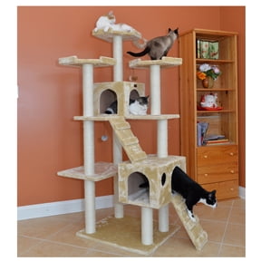 Armarkat 74-in Real Wood Cat Tree & Condo Scratching Post Tower, Beige