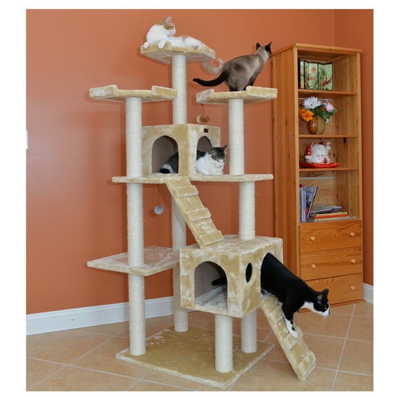 Armarkat 74-in real wood Cat Tree & Condo Scratching Post Tower, Beige