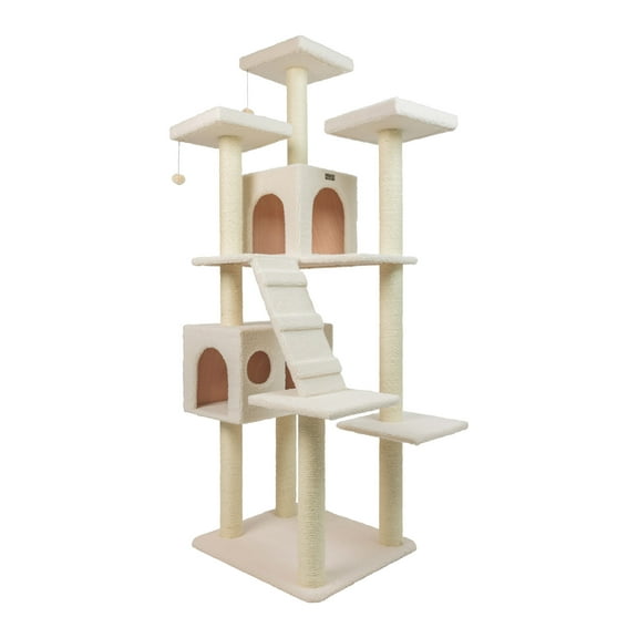 Armarkat 77-in real wood Cat Tree & Condo Scratching Post Tower, White