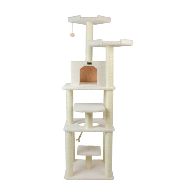 Armarkat 78-in real wood Cat Tree & Condo Scratching Post Tower, Beige