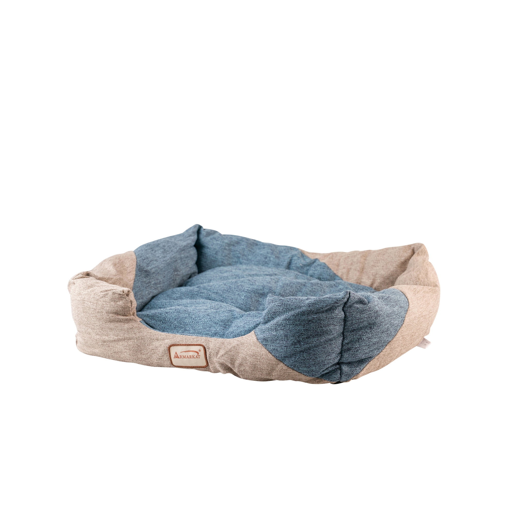 Small Cornflower Blue and Beige Fiberfill Rectangular Pet Bed