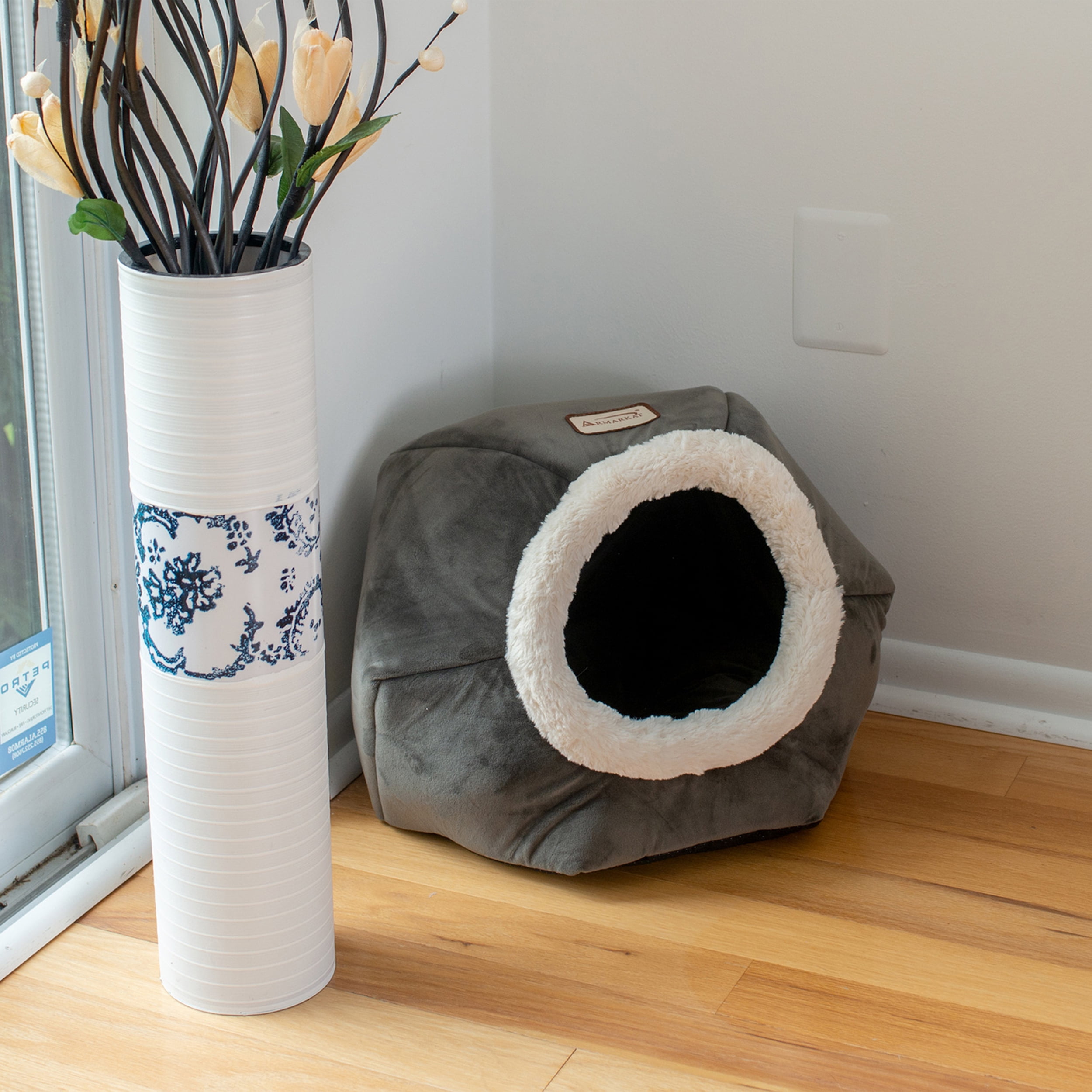 Small Dark Gray Suede Pet Bed with Foam Walls