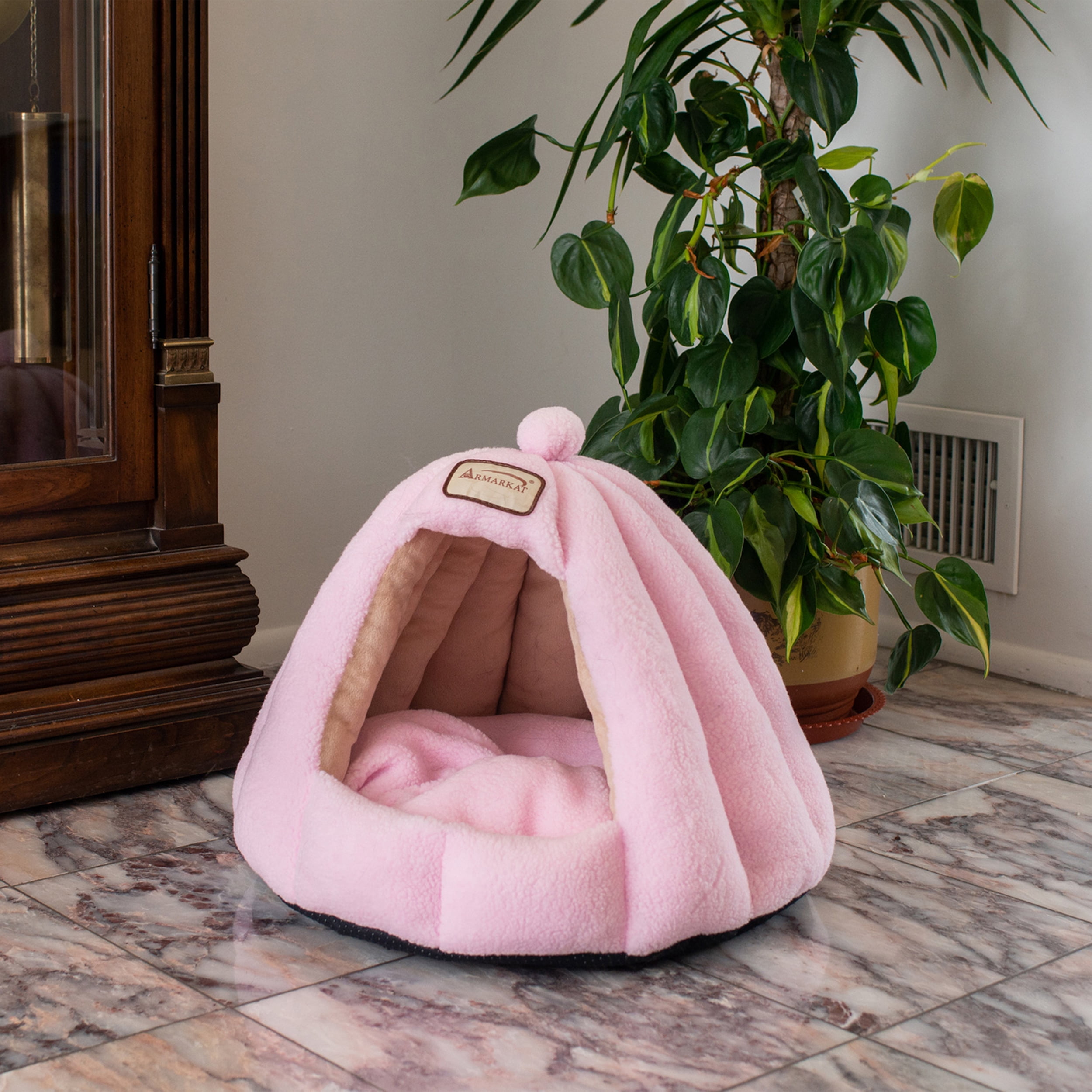 Small Soft Pink Fleece Cave Pet Bed