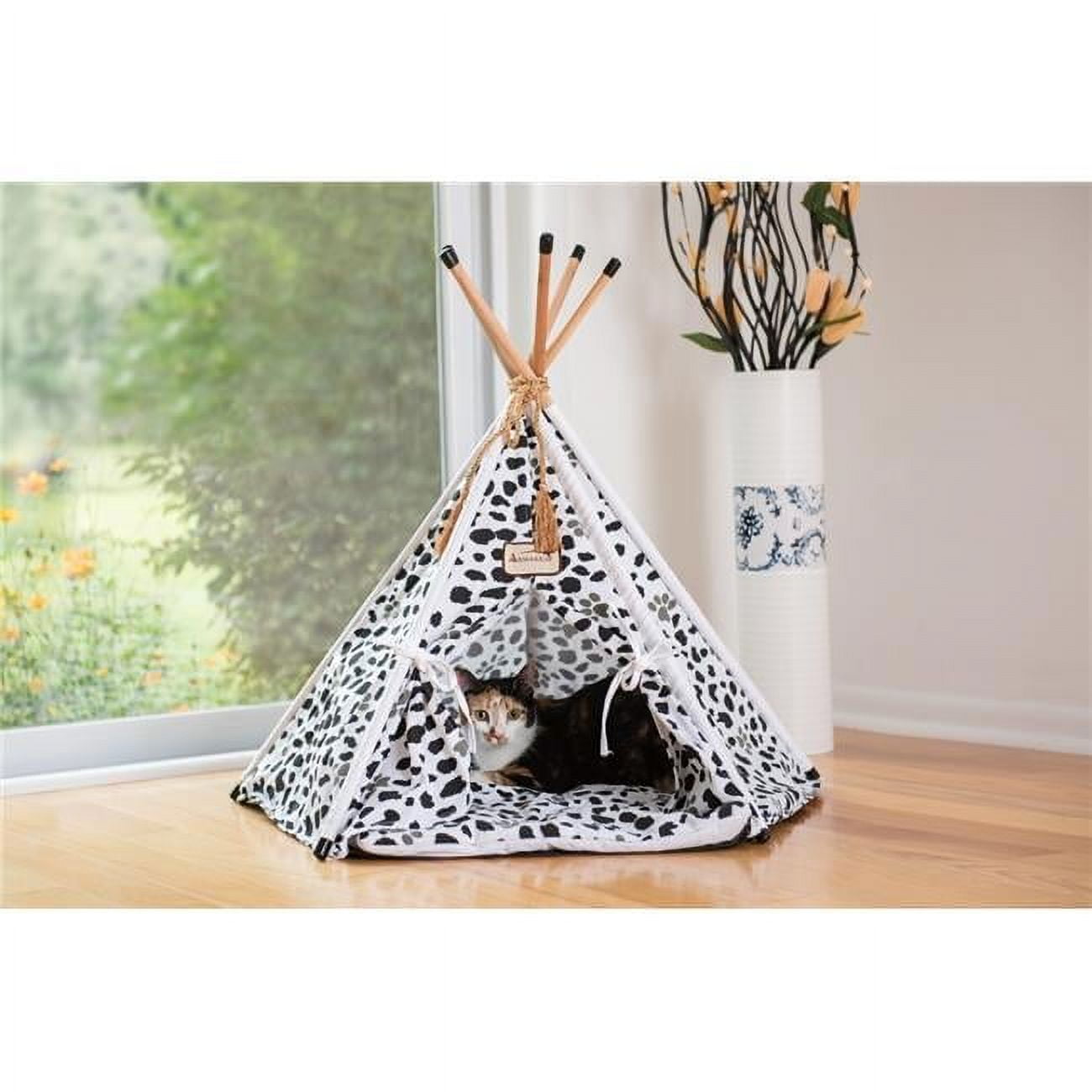Pure White Cotton Canvas Teepee Pet Bed with Pine Poles