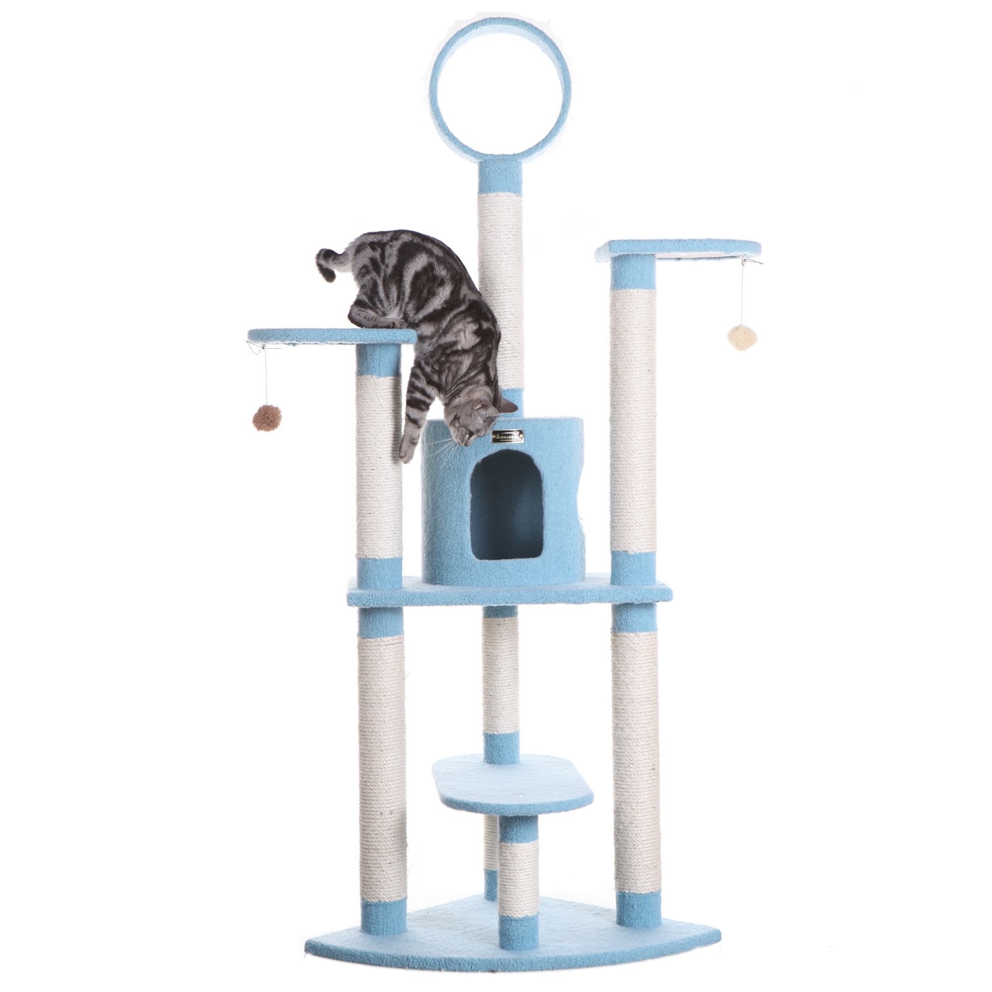 Sky Blue 65-Inch Faux Fleece and Sisal Cat Tree