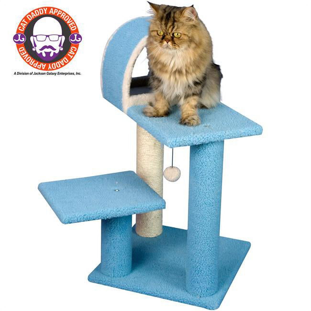 Sky Blue and Cream Sisal Cat Tree with Tunnel and Scratcher